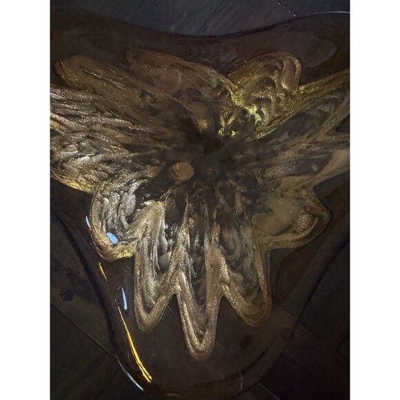 Murano Princess House Art Glass Amber Dish Bowl with Gold Fleck MCM Vintage 60s - Picture 4 of 8